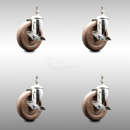 Service Caster 5 Inch 316SS High Temp Glass Filled Nylon 12mm Stem Caster Set Brake SCC SCC-SS316TS20S514-GFNSHT-TLB-M1215-4